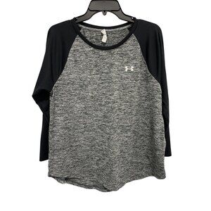 Under Armour Raglan Sleeve Pullover T Shirt Size Large Gray Black Gym Athleisure
